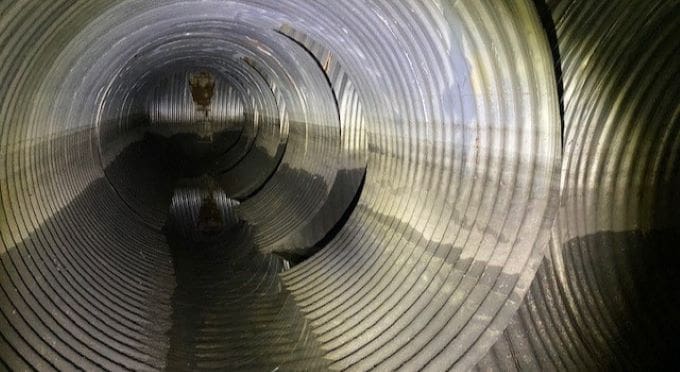 Picture from within a pipe that is part of an underground stormwater system.