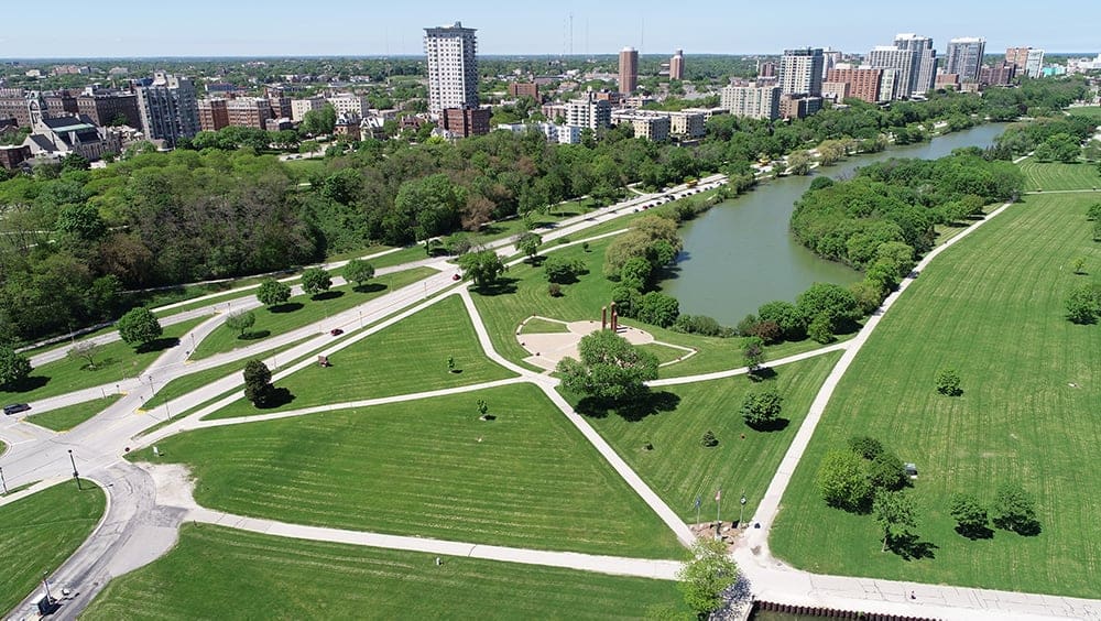aerial view of park