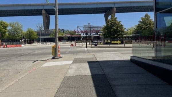 sidewalk and a street