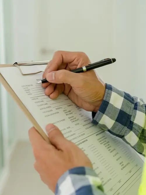person writing on a clipboard