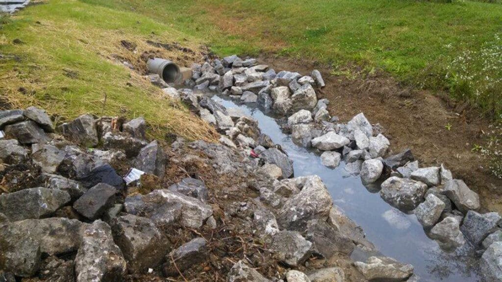 grassed swale and rip rap