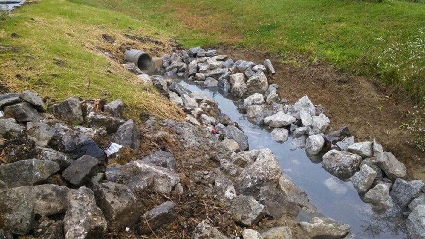 grassed swale and rip rap