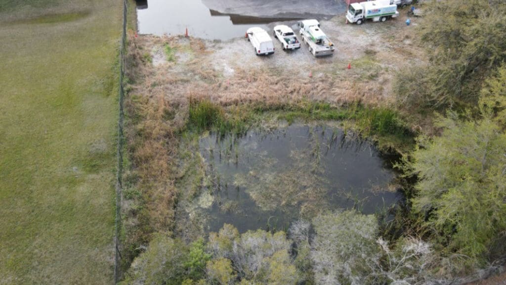 aerial view of a pond