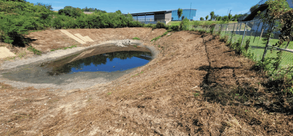 soil erosion of a retention pond