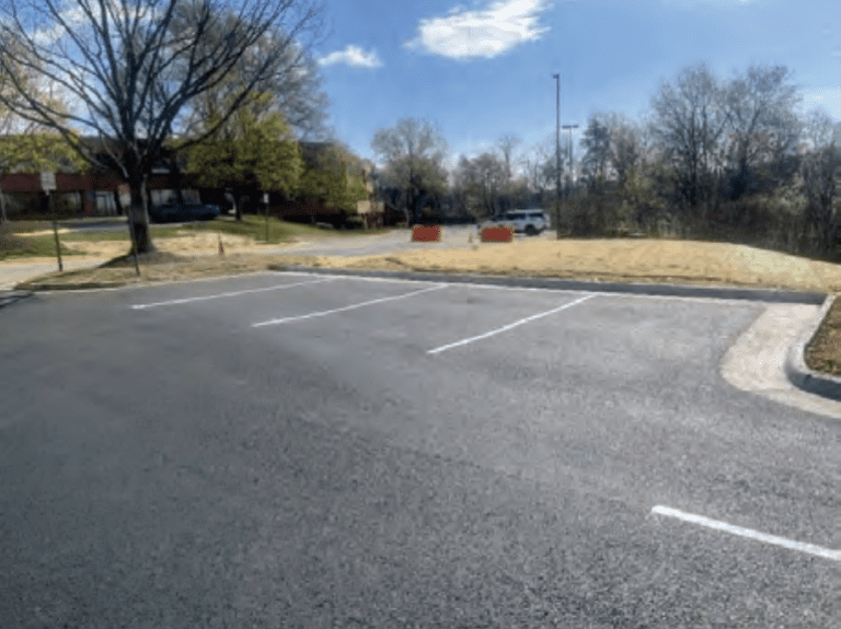 Asphalt installed, parking lined painted