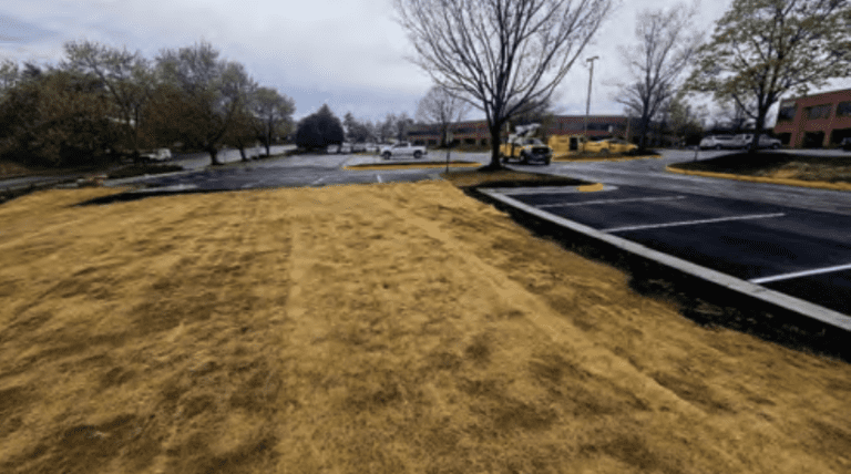 Asphalt installed, stabalized distrubed grass