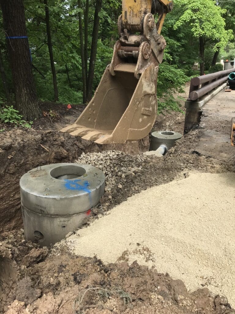 during construction of a new bridge in fox point, wisconsin